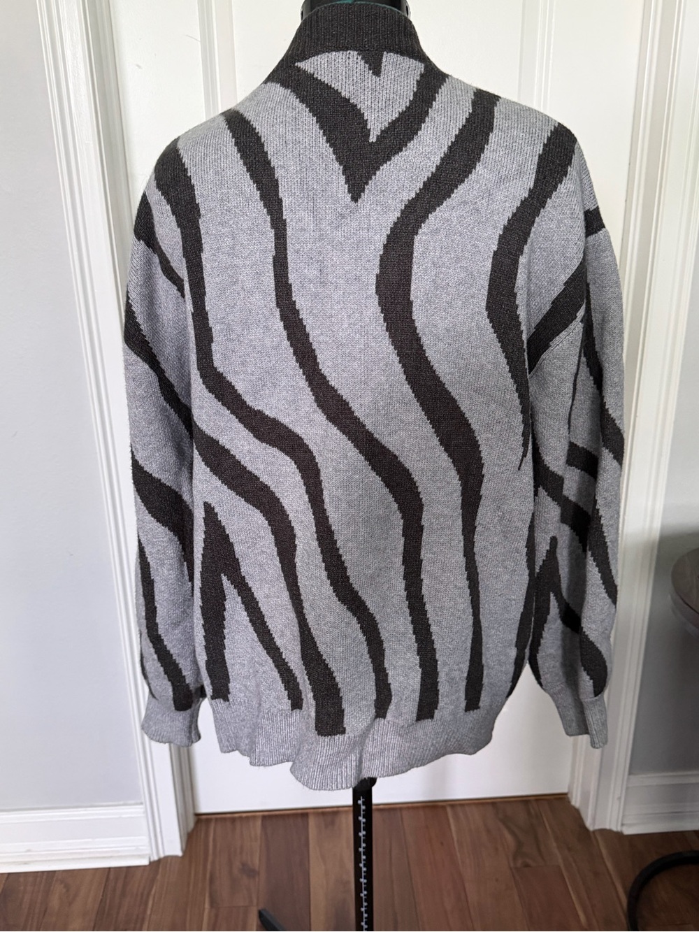 Gray & Dark Brown Zebra-Stripe Cardigan Sweater - Picture 2 of 6
